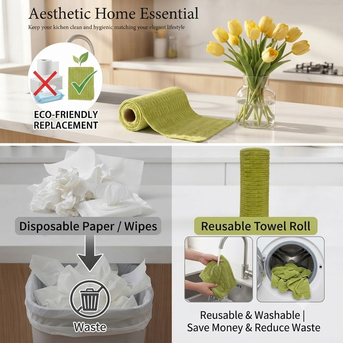 20 Pcs Tearable Plush Cleaning Cloth Roll, Reusable 10 * 10in Absorbent Fast Drying Lint-Free Cleaning Rags