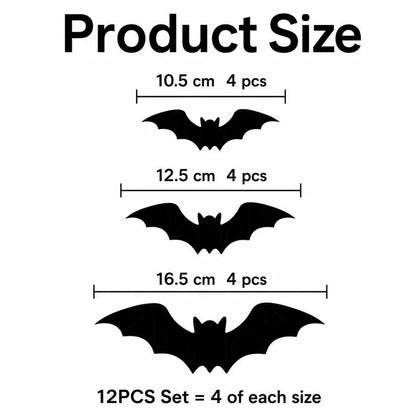 12Pcs Halloween Bats Wall Decor, Removable Lighted 3D Bats Wall Stickers Assorted Size