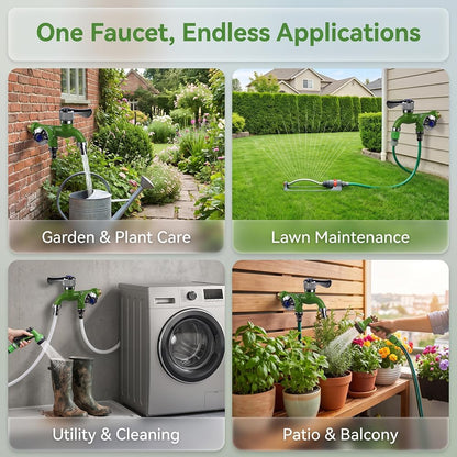 2-in-1 Outdoor Garden Water Faucet,1 Inlet 2 Outlet  Water Hose Outlet Hose Valve