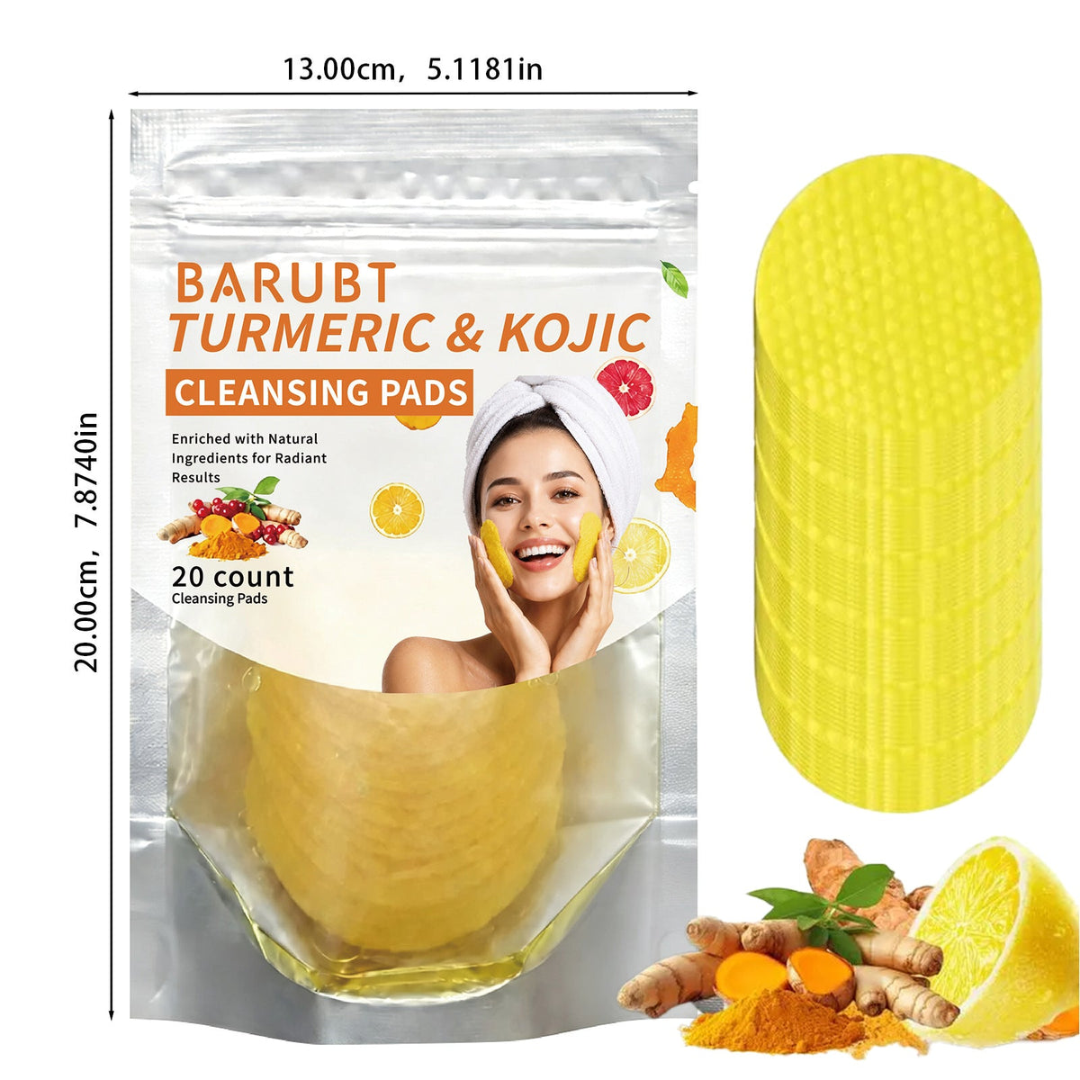 20 Pcs Turmeric & Kojic Acid Cleansing Pads — Deep Pore Cleansing