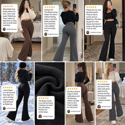 Women's Cashmere-Blend Flare Leggings with Pockets, High Waisted Thermal Bell Bottom Yoga Pants