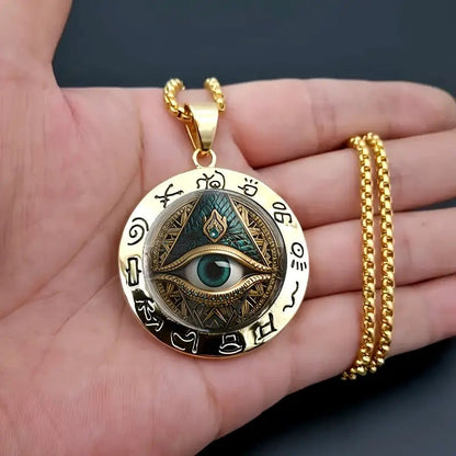 Egyptian Eye Round Glass Pendant Necklace