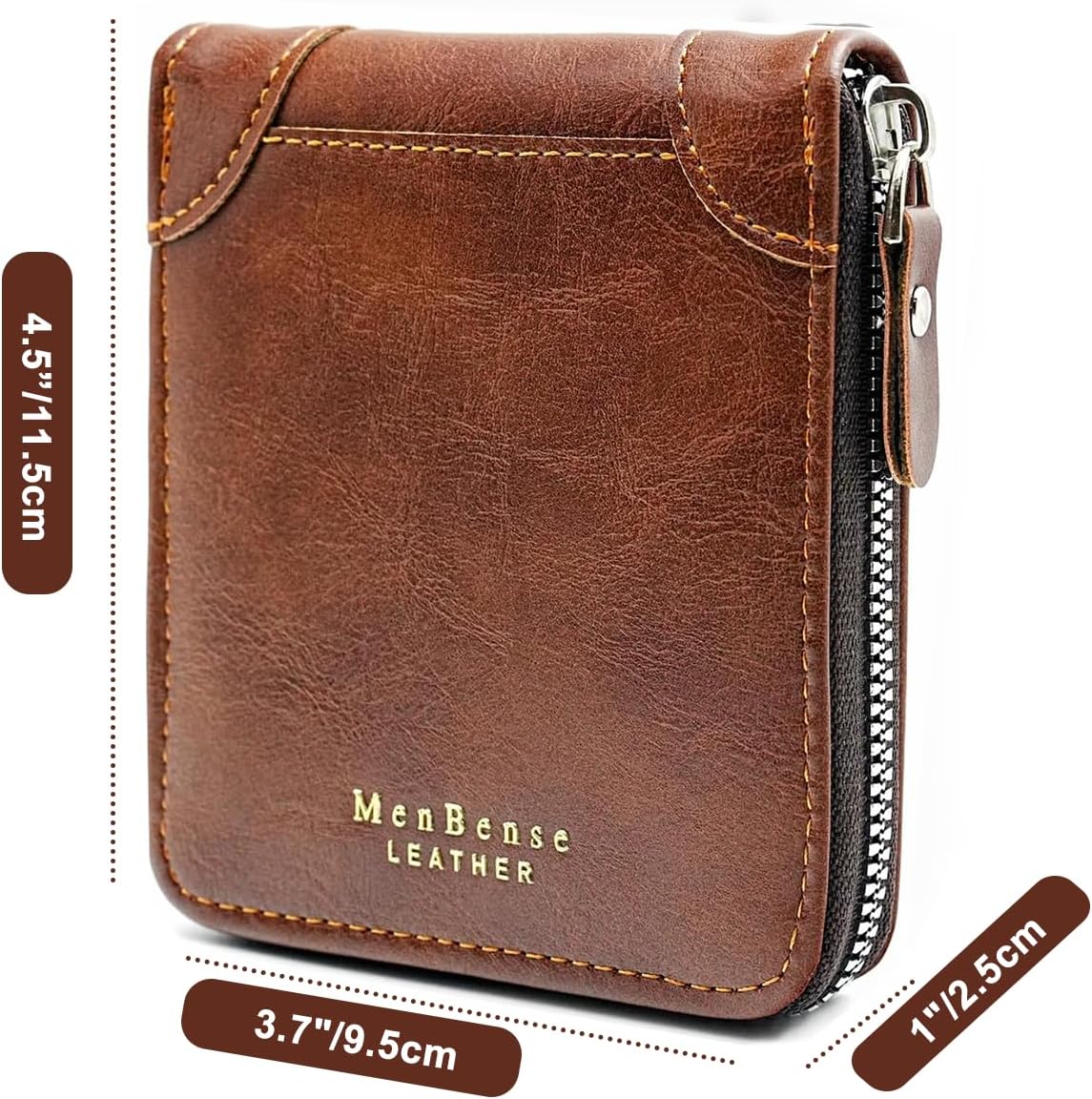 Men's Bi-fold Zip Leather Wallet I Features 9 card slots, 2clear ID windows, anddurable stitching