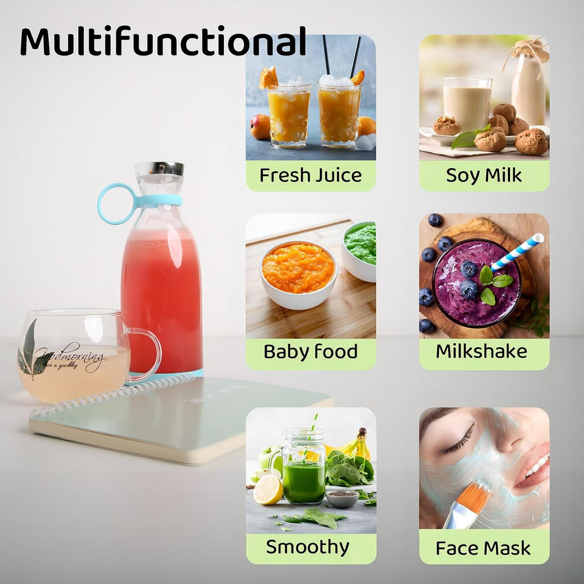 Portable Electric Juicer Bottle ,Wireless Rechargeable Trave lBlender Milkshakes Juicer