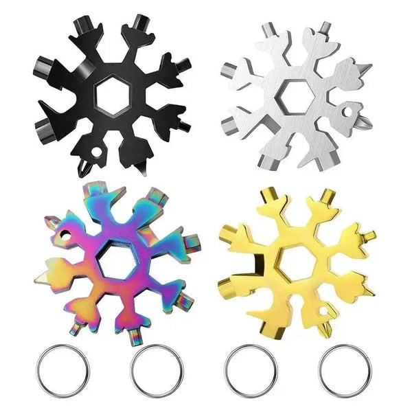 18-in-1 Snowflake Multi Tool Keychain, Stainless Steel Wrench with Screwdriver& Bottle Opener
