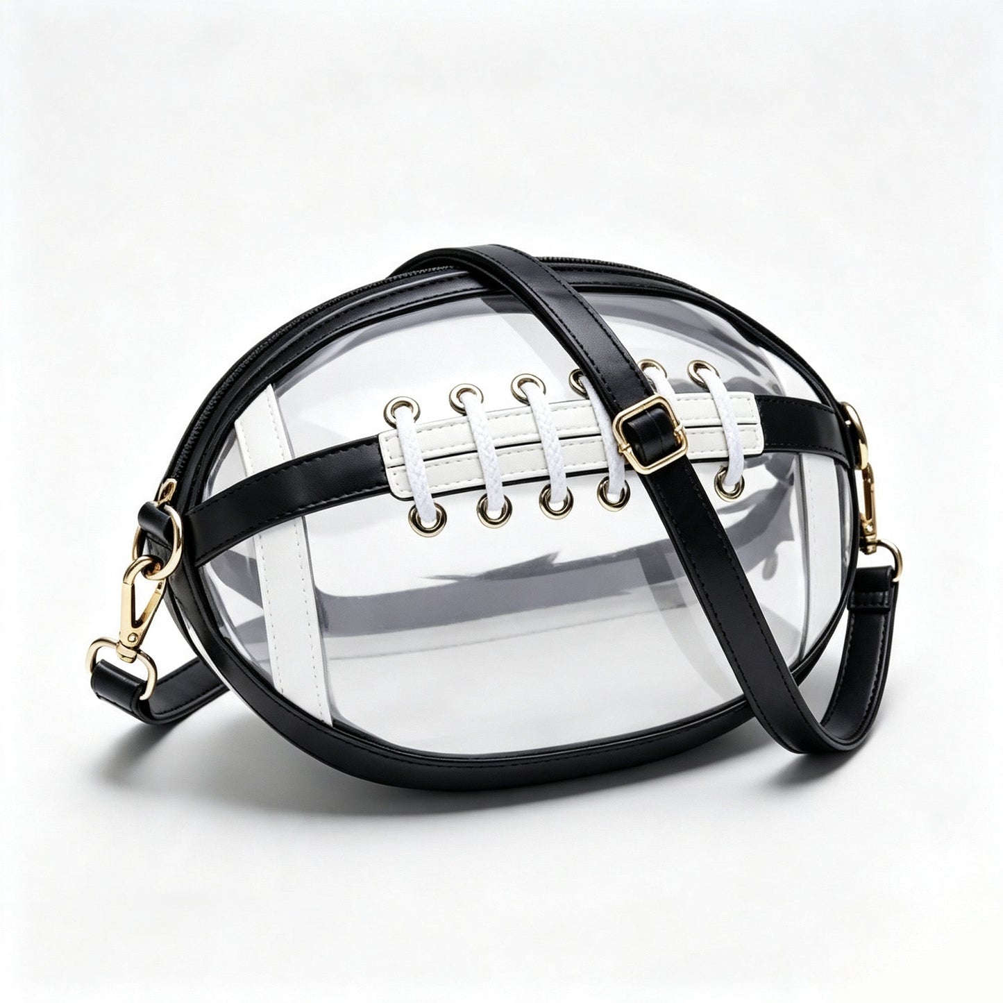 Clear Football-Shaped Crossbody Bag- Stylish Transparent Shoulder Purse