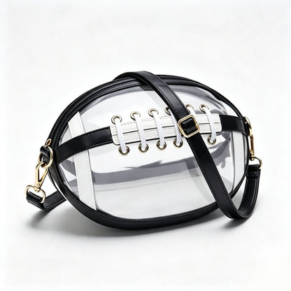 Clear Football-Shaped Crossbody Bag- Stylish Transparent Shoulder Purse