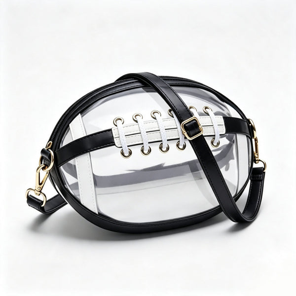 Clear Football-Shaped Crossbody Bag- Stylish Transparent Shoulder Purse