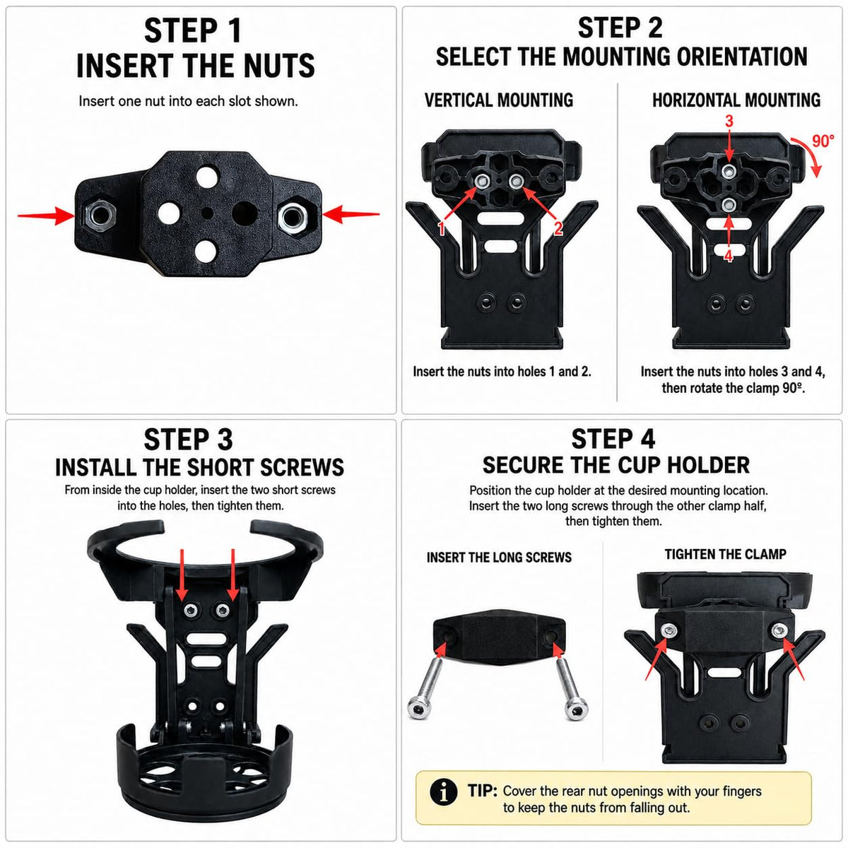 Motorcycle Cup Holder Handlebar Ergonomic Foldable 360 Degree Rotating