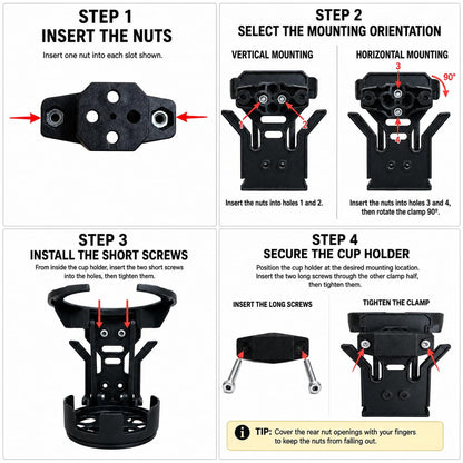 Motorcycle Cup Holder Handlebar Ergonomic Foldable 360 Degree Rotating