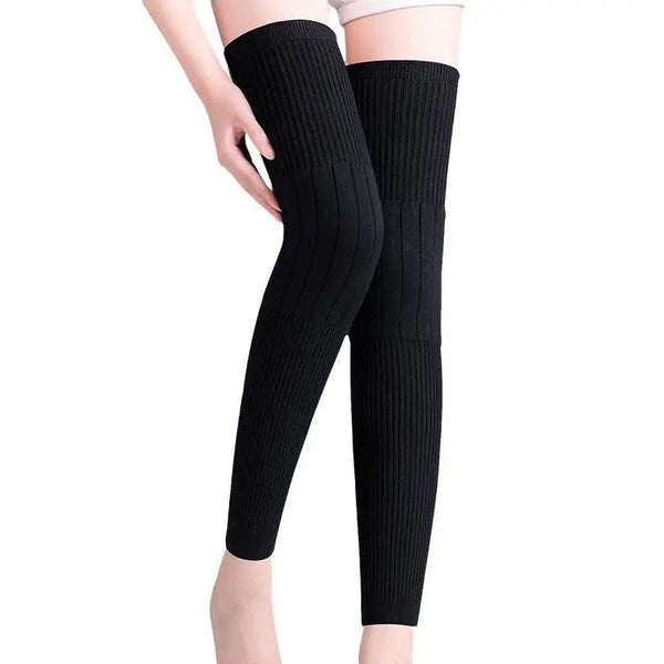 A Pair Elastic Long Knee Pads Thick Wool Lining for Leg Protection