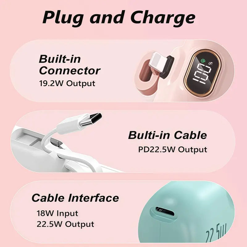 Pocket-Sized 5000mAh Power Bank, 22.5W Android & iPhone Fast Charge, Type-C & USB-A