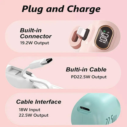 Pocket-Sized 5000mAh Power Bank, 22.5W Android & iPhone Fast Charge, Type-C & USB-A