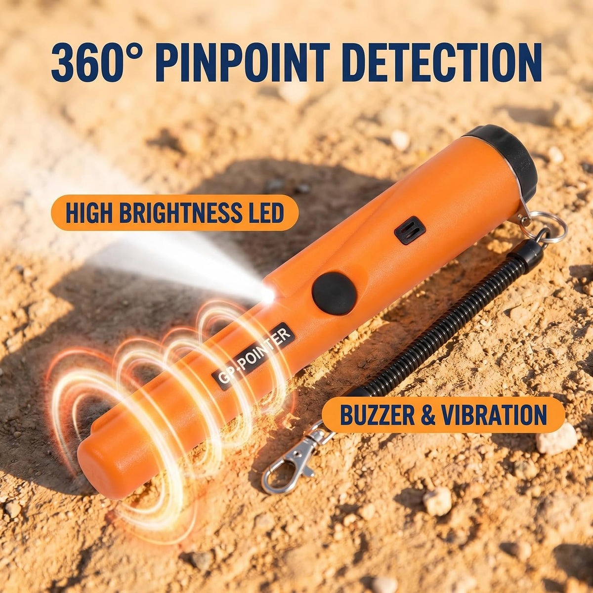Handheld Metal Detector Pinpointer 360° Sensitivity Finder with LED Light, Audio & Vibration Alerts