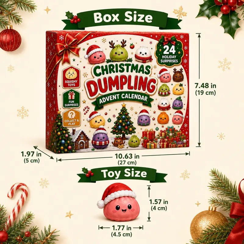 2026 Christmas Mini Squishies Advent Calendar,24-Day Dumpling Squishy Toy Countdown Calendar with Glitter Squeeze Toys
