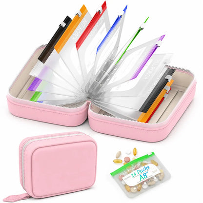 A8 Waterproof Pill Pouch Set with 14 Color-Coded Medicine Pouches