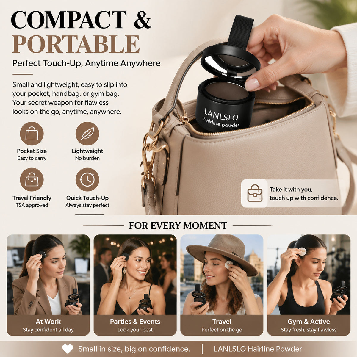 Instant Gray Hair & Beard Cover-Up Powder / Waterproof, Long-Lasting Hairline Touch-Up Powder