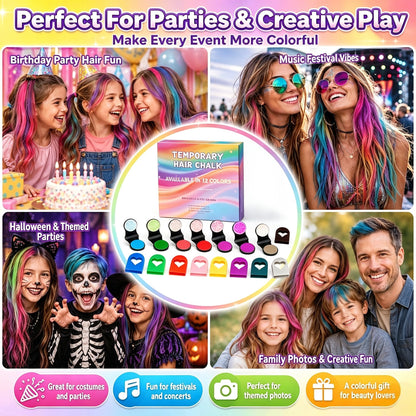 12 Colors Temporary Hair Chalk Set Washable Vibrant Non-Damage Hair Color
