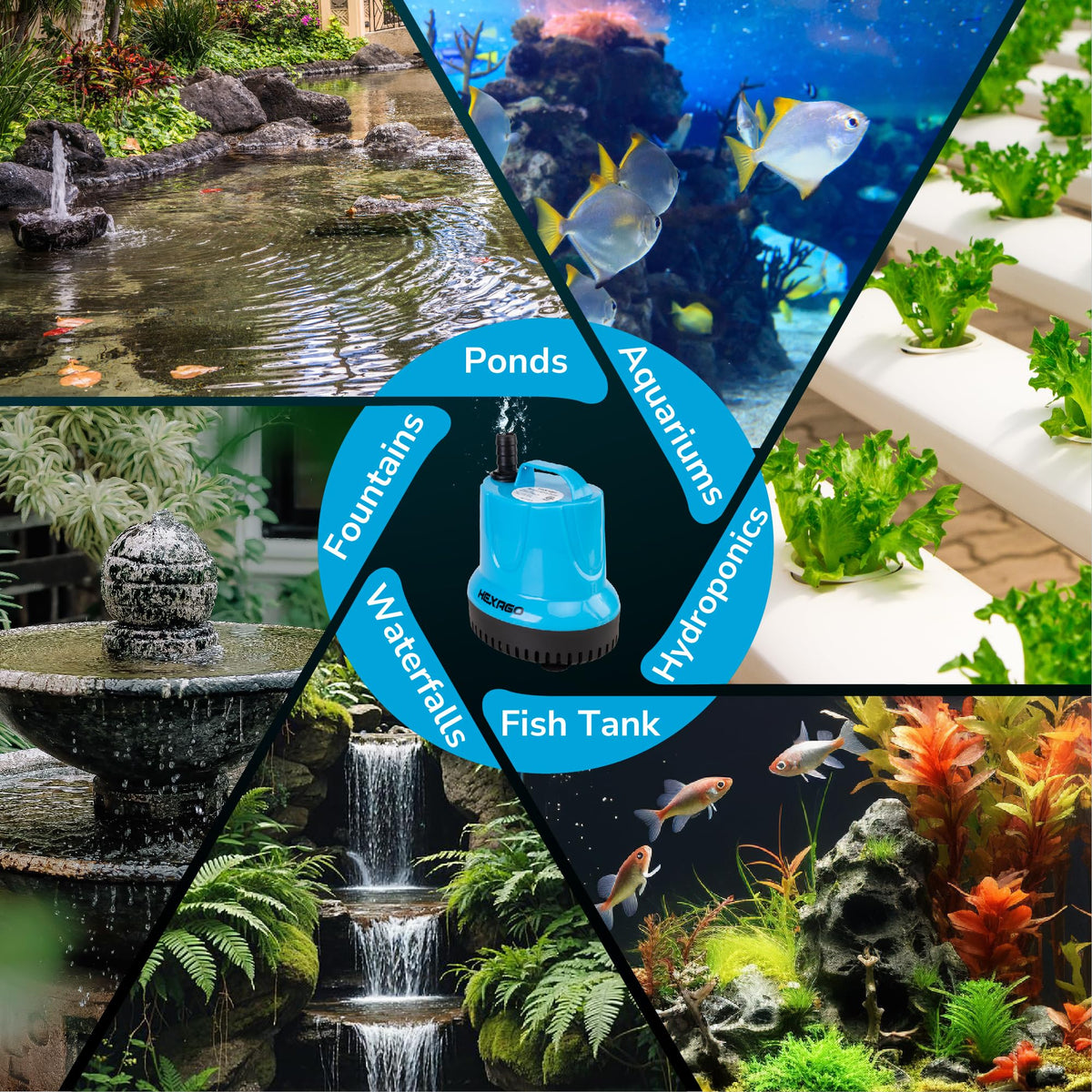 580GPH Submersible Water Fountain Pump, 60W Small Sump Pump with 9FT High Lift