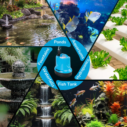 580GPH Submersible Water Fountain Pump, 60W Small Sump Pump with 9FT High Lift