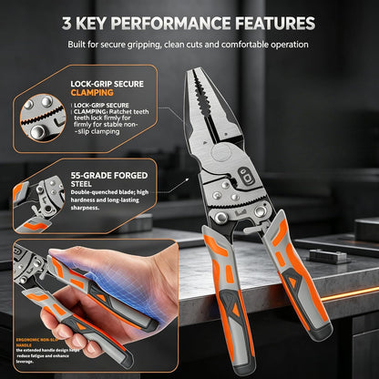 Multifunctional 9-inch Ratcheting Self-Locking Locking Pliers – 4-in-1 One-Handed Operation Tool