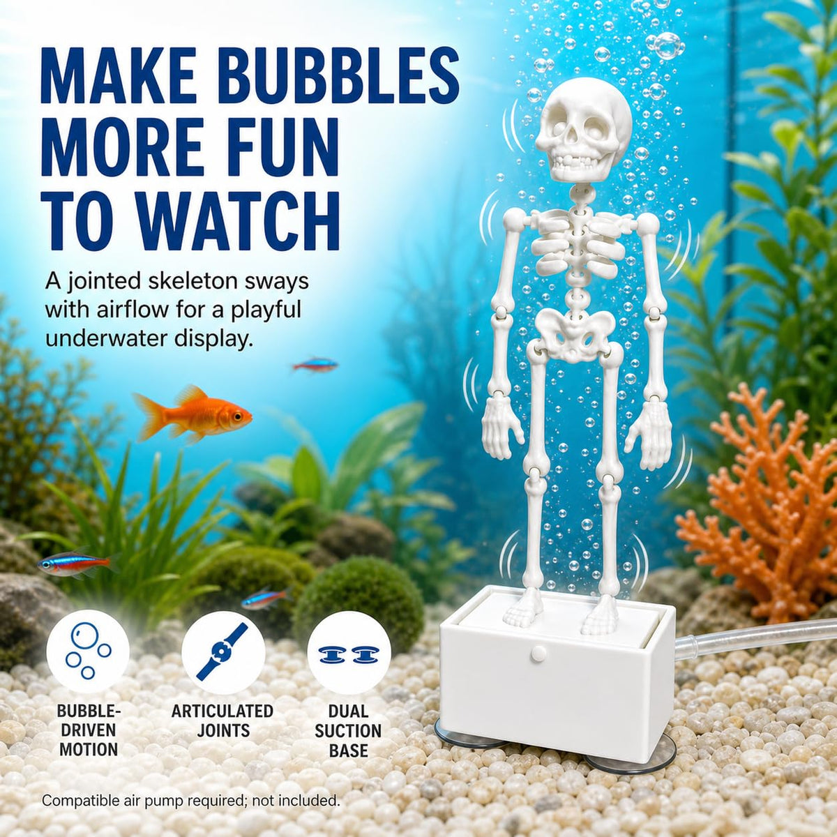Luminous Dancing Skeleton Aquarium Bubbler Halloween Fish Tank Ornament