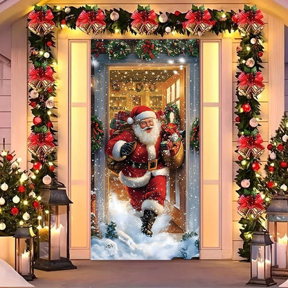 3D Christmas Door Decorations for Front Door, Fits Standard Door(90x200cm/35x79in)