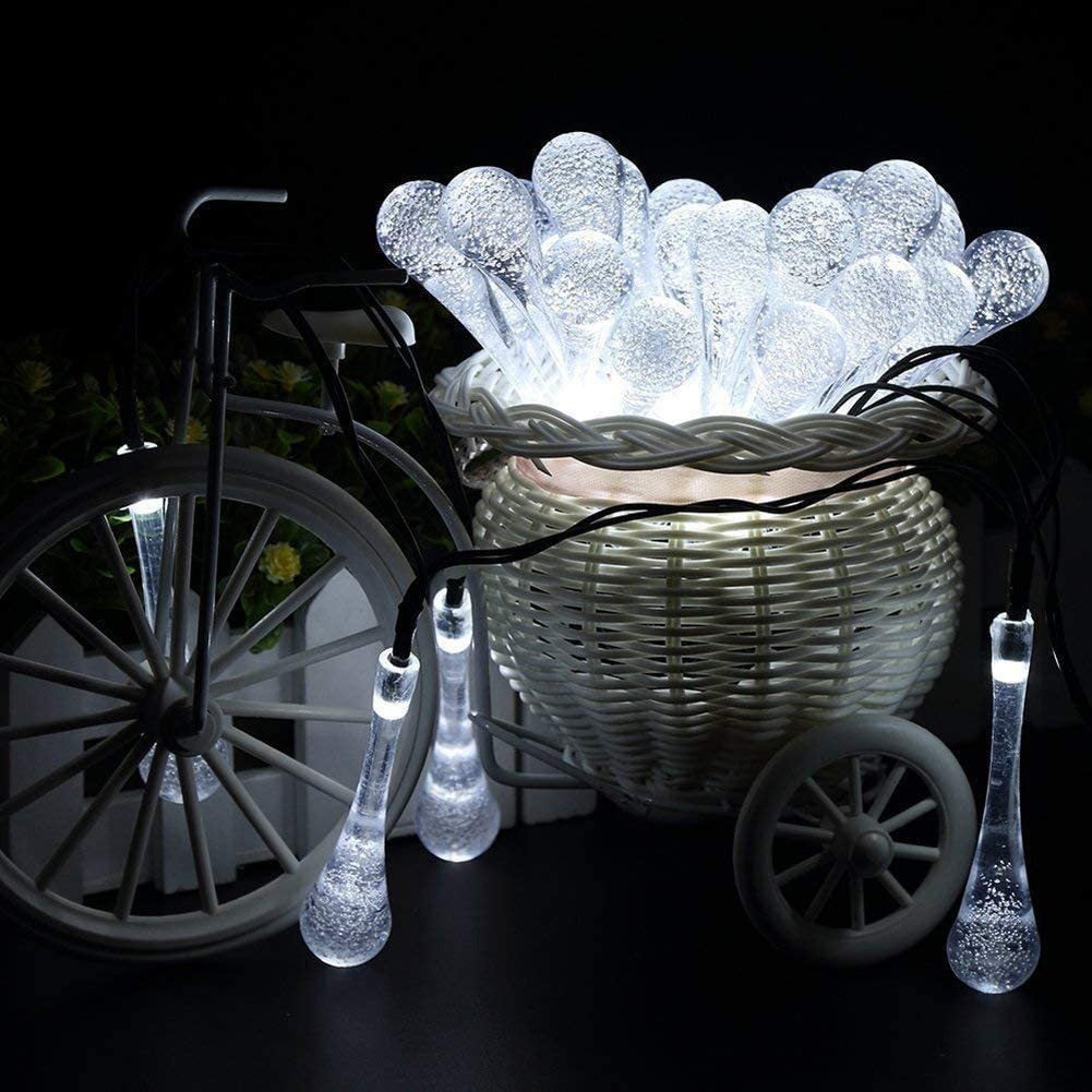 16.4FT Water Drop Solar String Lights, Outdoor Waterproof 20 LED