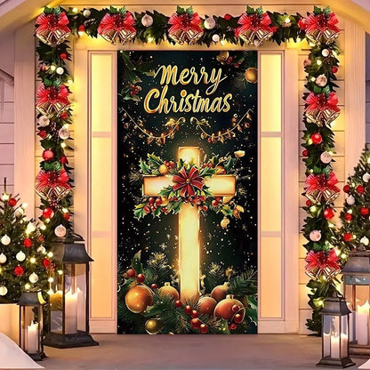 3D Christmas Door Decorations for Front Door, Fits Standard Door(90x200cm/35x79in)