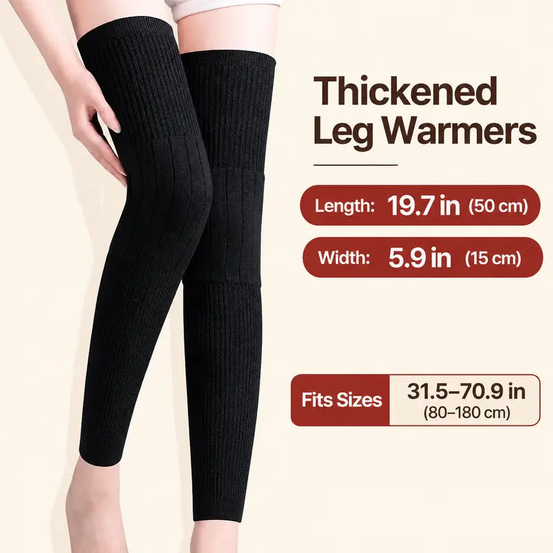A Pair Elastic Long Knee Pads Thick Wool Lining for Leg Protection