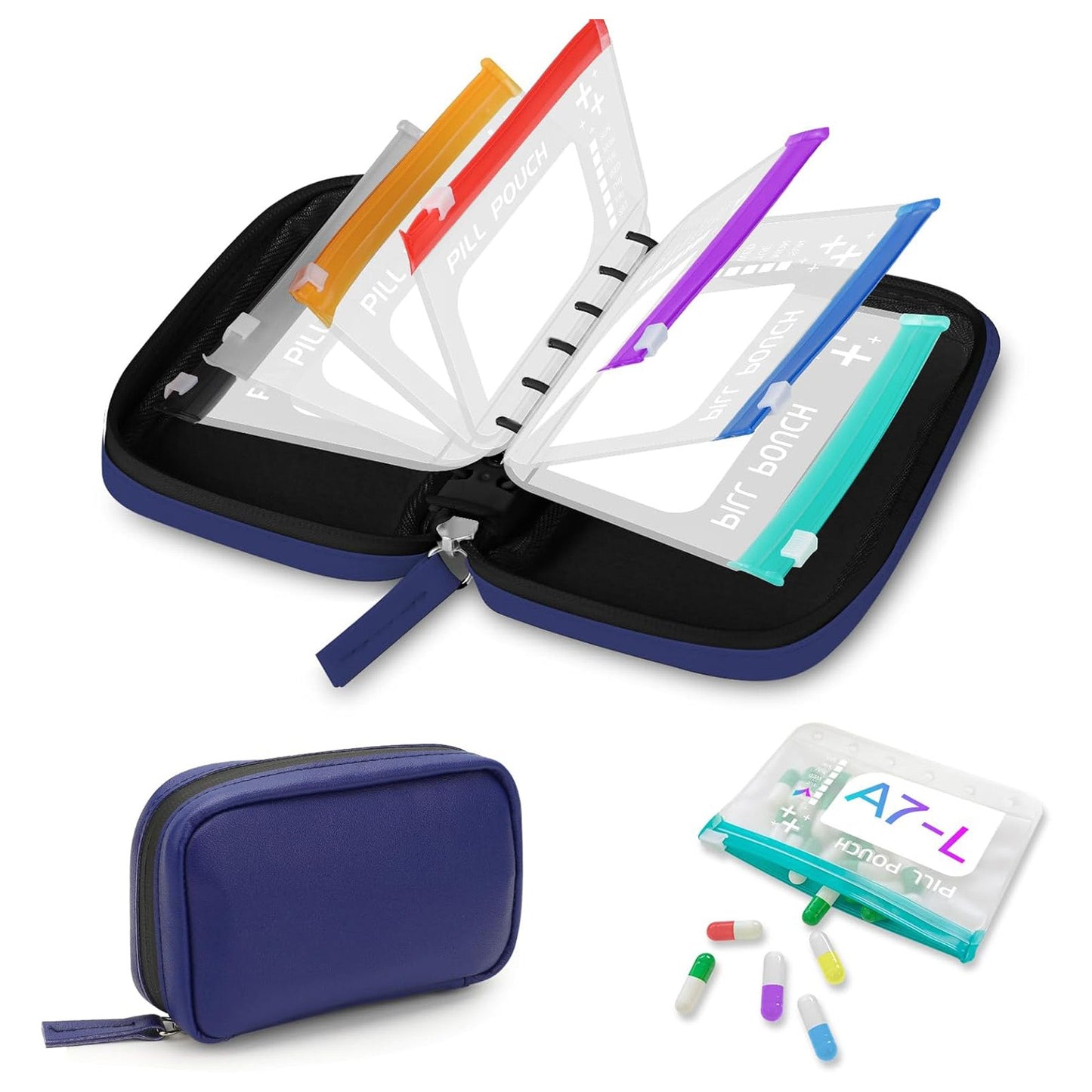 A8 Waterproof Pill Pouch Set with 14 Color-Coded Medicine Pouches