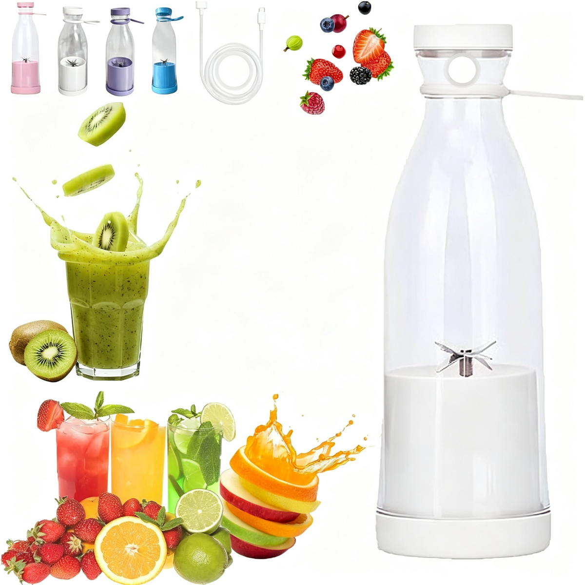 Portable Electric Juicer Bottle ,Wireless Rechargeable Trave lBlender Milkshakes Juicer