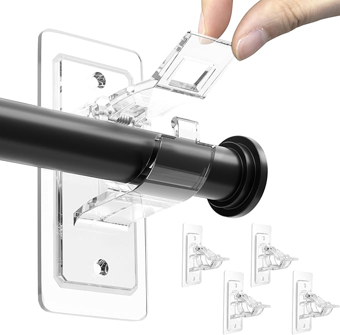 4 Pack Adhesive Curtain Rod Holders No Drilling,Renter Friendly Curtain Rod Brackets