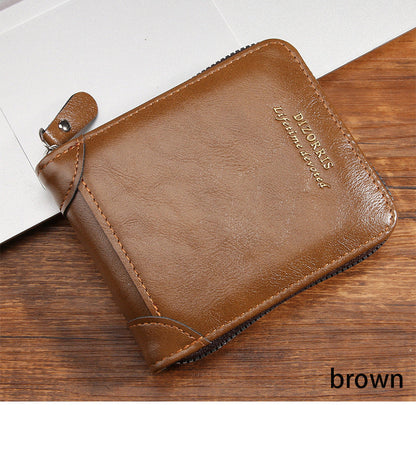 Men's Bi-fold Zip Leather Wallet I Features 9 card slots, 2clear ID windows, anddurable stitching