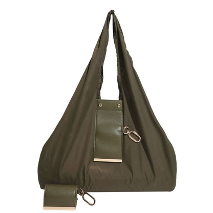 Expandable Foldable Keychain Tote Bag,  Leather Mini Bag with Key Ring