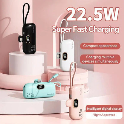 Pocket-Sized 5000mAh Power Bank, 22.5W Android & iPhone Fast Charge, Type-C & USB-A