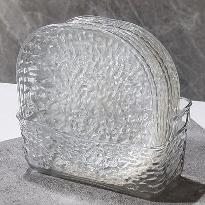 8Pcs Dinner Plates Set with Draining Rack ,Transparent Dinner Dishes Water Ripple Salad Plate