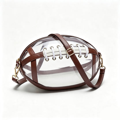 Clear Football-Shaped Crossbody Bag- Stylish Transparent Shoulder Purse
