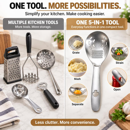 2Pcs 5-in-1 Multifunction Stainless Steel Cooking Spoon for Kitchen Utensil