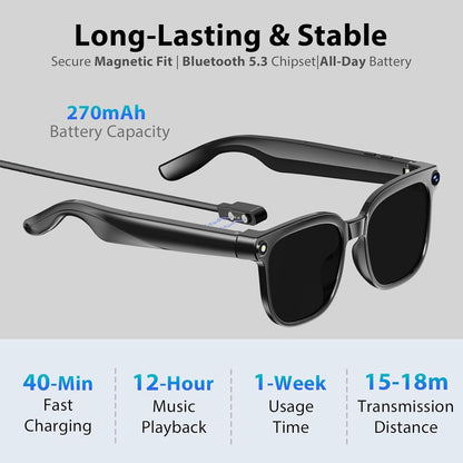 AI Smart Glasses Recording with Camera,  Real-Time Translation, Voice Assistant Light-Sensitive Lenses