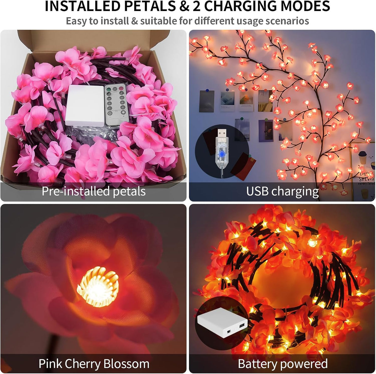 LED Flexible Tree Branch Lights for Wall, 5.25 FT 72 LEDs Cherry Blossom Lights