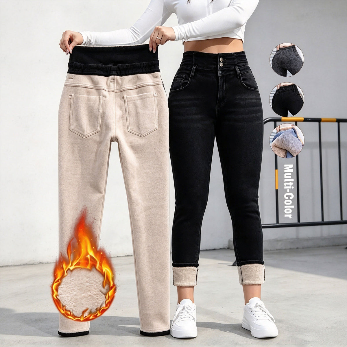 Women’s Fleece-lined High-waisted Slim Jeans For Winter