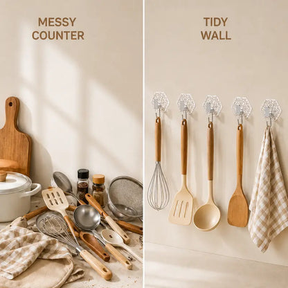 Heavy-Duty Plastic Self-Adhesive Hexagonal Ripple Hooks