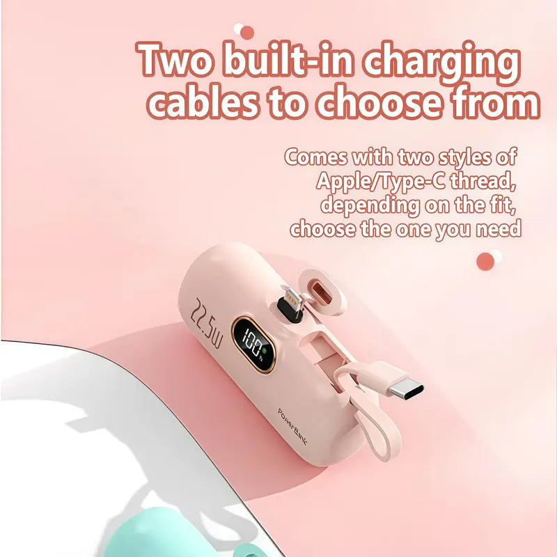 Pocket-Sized 5000mAh Power Bank, 22.5W Android & iPhone Fast Charge, Type-C & USB-A