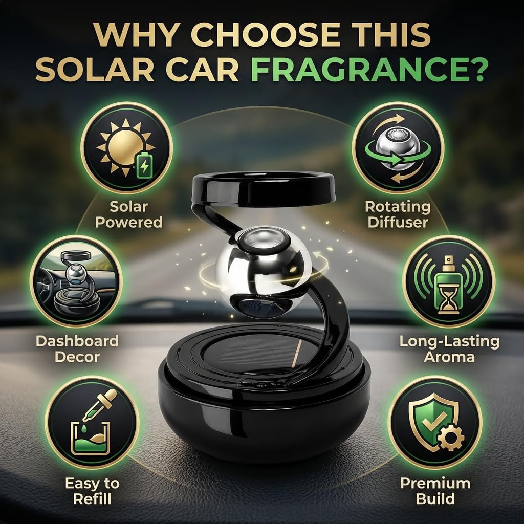Solar Aromatherapy Car Air Freshener | Solar-Powered Rotating Dashboard Perfume Diffuser