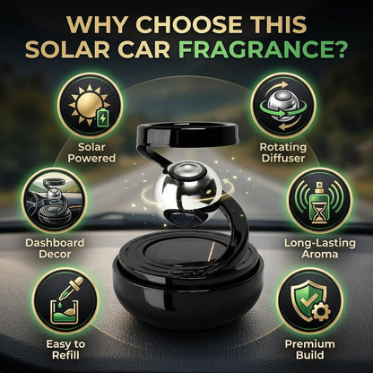 Solar Aromatherapy Car Air Freshener | Solar-Powered Rotating Dashboard Perfume Diffuser