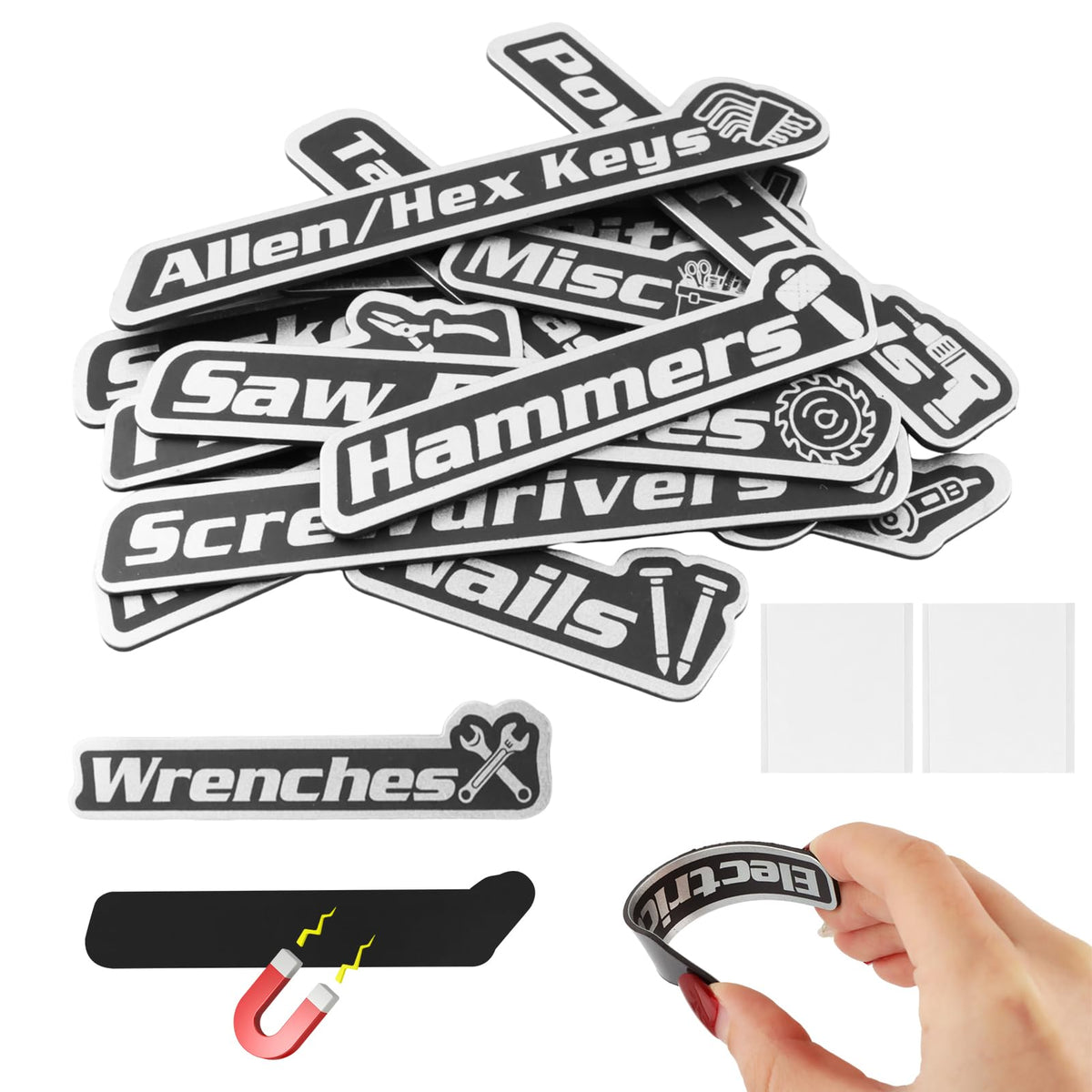 Magnetic Tool Box Labels 15 Pack, Reusable Magnetic Toolbox Labels