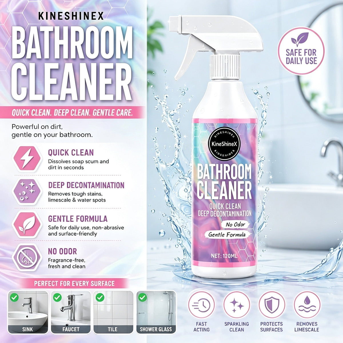 Multipurpose Cleaner,Powerful Stain Remover for Bathrooms, Water Stain Eliminator