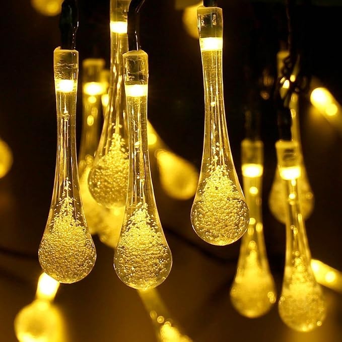 16.4FT Water Drop Solar String Lights, Outdoor Waterproof 20 LED