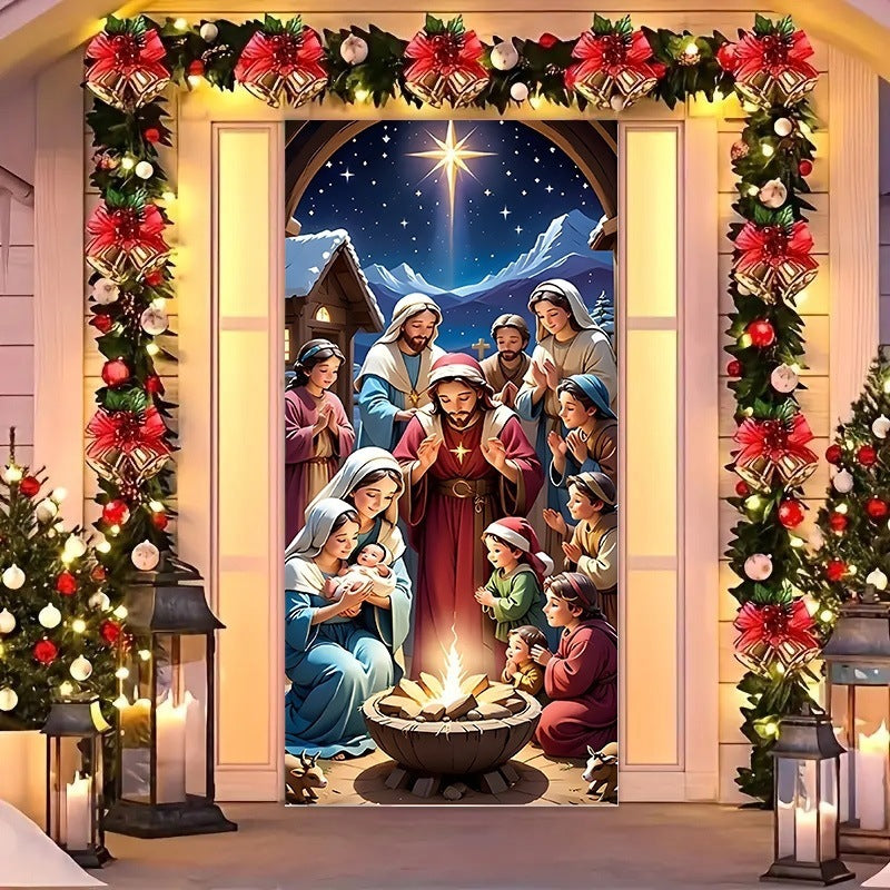 3D Christmas Door Decorations for Front Door, Fits Standard Door(90x200cm/35x79in)